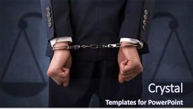  Presentation with justice - Beautiful PPT layouts featuring arrested businessman in handcuffs backdrop and a wine colored foreground