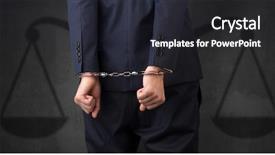 Presentation with justice - Presentation design having arrested businessman in handcuffs background and a wine colored foreground