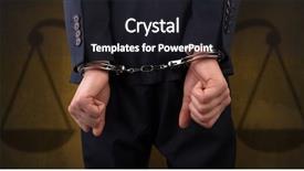  Presentation with justice - Slide set having arrested businessman in handcuffs background and a dark gray colored foreground