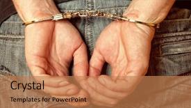 Presentation with handcuffed - Amazing presentation design having arrested man handcuffed hands backdrop and a coral colored foreground