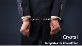  Presentation with hand handcuffs - Beautiful PPT theme featuring forfit - close now arrested men hand backdrop and a wine colored foreground
