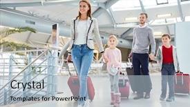  Presentation with airport terminal - Audience pleasing slide set consisting of arrival after the flight backdrop and a light blue colored foreground