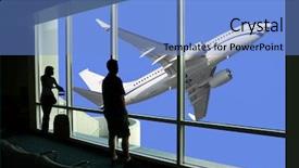  Presentation with passengers - Beautiful presentation design featuring arrival board - passengers watching airplane while waiting backdrop and a  colored foreground