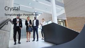  Presentation with corporation - Presentation having arrivals - business team as a visitor background and a light blue colored foreground