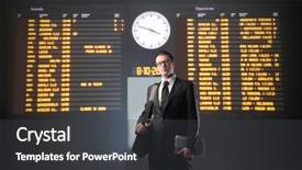  Presentation with train - Colorful slide deck enhanced with arrivals board of a train backdrop and a dark gray colored foreground