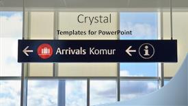  Presentation with english - PPT theme with arrivals-sign-at-an-airport background and a soft green colored foreground