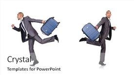  Presentation with condolence white wax candle - Slide deck consisting of arrive late - businessman with luggage on white background and a white colored foreground