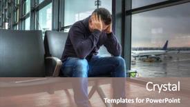  Presentation with depressed - Amazing PPT theme having arrive late - depressed man waiting backdrop and a gray colored foreground