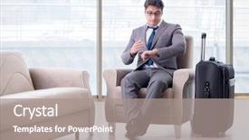  Presentation with airport lounge - Cool new PPT theme with arrive late - young businessman in airport business backdrop and a gray colored foreground
