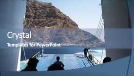  Presentation with passengers - Presentation theme enhanced with arriving at athenios santorini by ferry the view from the stern door as passengers prepare to disembark background and a teal colored foreground