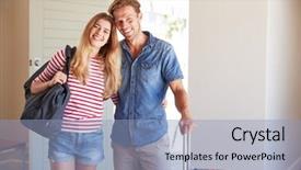  Presentation with vacation - Slide set enhanced with arriving at summer vacation rental background and a light blue colored foreground