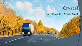  Presentation with rural road - Slide deck having green logistics - arriving blue truck background and a light blue colored foreground