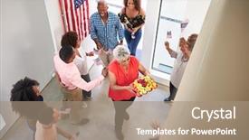  Presentation with black family - Presentation design with arriving for a house party background and a coral colored foreground