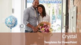  Presentation with new parents at home baby - Presentation design having arriving home with newborn baby background and a coral colored foreground