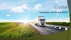  Presentation with rural road - PPT theme consisting of arriving-white-truck background and a light blue colored foreground