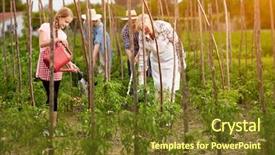  Presentation with work family - Colorful presentation theme enhanced with arrosage agriculture - family work in garden backdrop and a tawny brown colored foreground