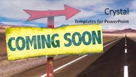  Presentation with coming soon - Cool new slide deck with arrow events - coming soon sign with road backdrop and a light blue colored foreground