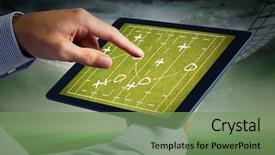  Presentation with tactics - Beautiful PPT theme featuring arrow events - man using tablet pc backdrop and a seafoam green colored foreground