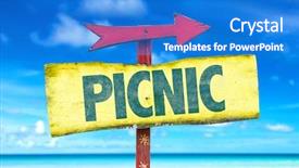  Presentation with picnic - Colorful slides enhanced with arrow events - picnic sign with beach background backdrop and a cobalt blue colored foreground
