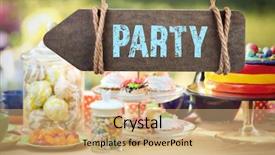  Presentation with signboard - Slides having arrow events - word party on wooden signboard background and a coral colored foreground