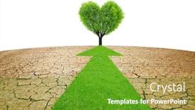  Presentation with climate change - Slide set consisting of arrow from green grass through dry country with cracked soil concept of change climate or global warming background and a tawny brown colored foreground
