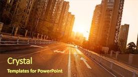  Presentation with city buildings - Cool new presentation design with arrow light - road and buildings at city backdrop and a tawny brown colored foreground