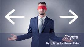  Presentation with eye - Slides having arrow lot - covered eye businessman choosing background and a  colored foreground