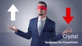  Presentation with prosthetic eye - Slide set enhanced with arrow lot - covered eye businessman choosing background and a ocean colored foreground