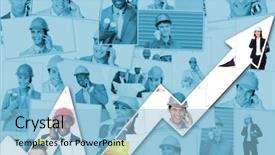  Presentation with people collage - Cool new slide deck with arrow pointing up against collage backdrop and a  colored foreground