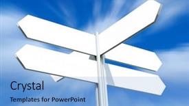  Presentation with directional - Audience pleasing theme consisting of arrow road sky - blank directional sign backdrop and a light blue colored foreground