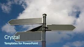  Presentation with blank - Beautiful presentation featuring arrow road sky - blank signpost showing different directions backdrop and a ocean colored foreground