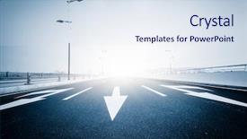  Presentation with empty stage blue curtain - Slide deck consisting of arrow road sky - empty highway blue toned images background and a sky blue colored foreground
