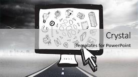  Presentation with doodles - Slide deck with arrow sign - cloud computing doodles on computer background and a  colored foreground