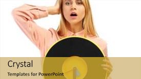  Presentation with clock - PPT theme having career timeline - young attractive woman holds background and a  colored foreground