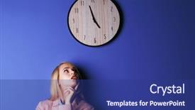  Presentation with clock - Presentation theme consisting of career timeline - young attractive woman background and a navy blue colored foreground