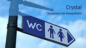 Presentation with metal - Audience pleasing PPT theme consisting of arrowhead - blue wc sign metal plate backdrop and a  colored foreground