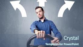  Presentation with black wedding holding hands - Cool new slide deck with arrows above his head pointing backdrop and a ocean colored foreground