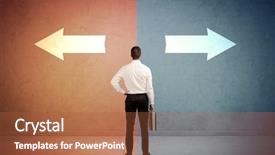  Presentation with salesman - Presentation theme consisting of arrows on blue and red background and a red colored foreground