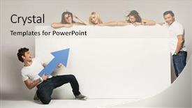  Presentation with young people in the club - Presentation theme enhanced with arrows pointing - young people with an empty background and a soft green colored foreground