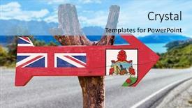  Presentation with highway road sign - Presentation design consisting of arrows triangles - bermuda flag wooden sign background and a light blue colored foreground