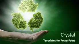  Presentation with recycle - Cool new presentation theme with arrows triangles - close up of hand holding backdrop and a forest green colored foreground