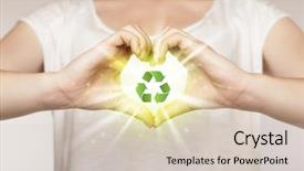  Presentation with recycling - Theme having arrows triangles - hands creating a form background and a soft green colored foreground