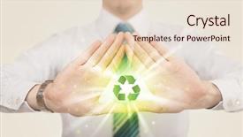  Presentation with recycling - Slide set having arrows triangles - hands creating a form background and a lemonade colored foreground