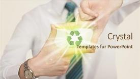  Presentation with recycling - Presentation design featuring arrows triangles - hands creating a form background and a lemonade colored foreground