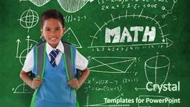  Presentation with blackboard - Presentation design consisting of arrows triangles - portrait of schoolboy carrying schoolbag background and a ocean colored foreground