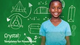  Presentation with blackboard - Cool new theme with arrows triangles - portrait of smiling boy standing backdrop and a forest green colored foreground