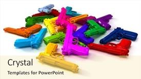 Presentation with guns - Presentation consisting of arsenal - heap of brightly colored guns background and a  colored foreground