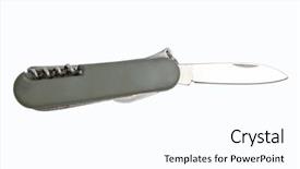  Presentation with multi - Slide set enhanced with arsenal - multi-function knife closeup on white background and a pink colored foreground