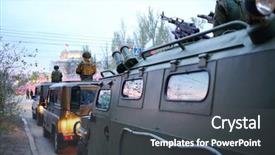  Presentation with military vehicles - Beautiful slides featuring arsenal - soldiers on armored vehicles backdrop and a dark gray colored foreground