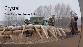  Presentation with ww1 - Colorful presentation theme enhanced with arsenal - ww1 artillery historical reenacting military backdrop and a sky blue colored foreground